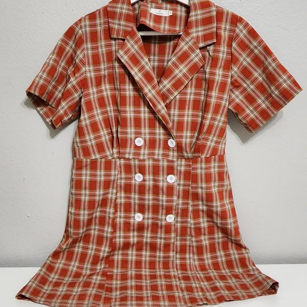 Orange plaid lapel dress